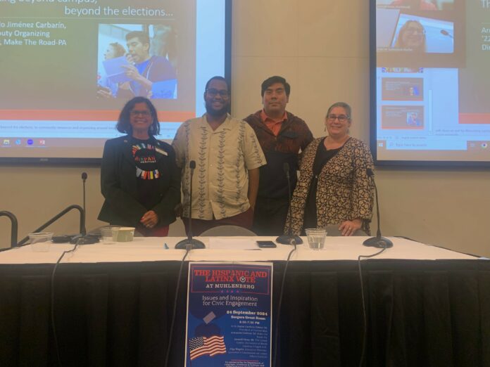 Left to right: Olga Negrón, Zayon Cordova Febres '25, Armando Jiménez '22, Erika Sutherland Ph.D. Photo taken by Samantha Tempkin '25