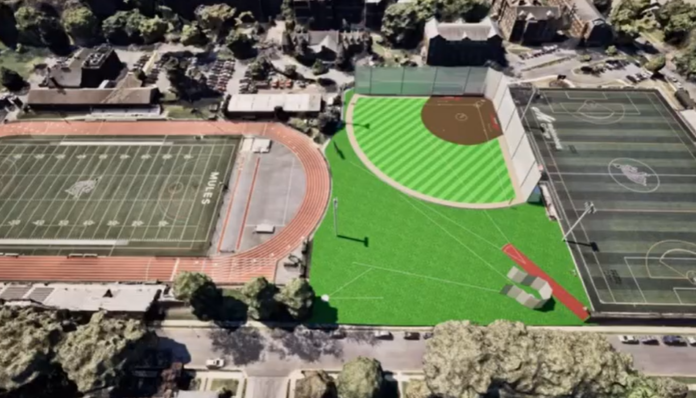 Projections of the new softball field, currently being built on campus. Photos from @muhlenbergsoftball on Instagram.