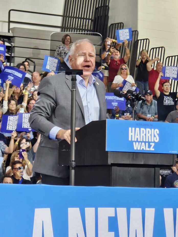 Minnesota Governor Tim Walz in Bethlehem on Sept. 21. Photo by Seth Buckwalter '28.