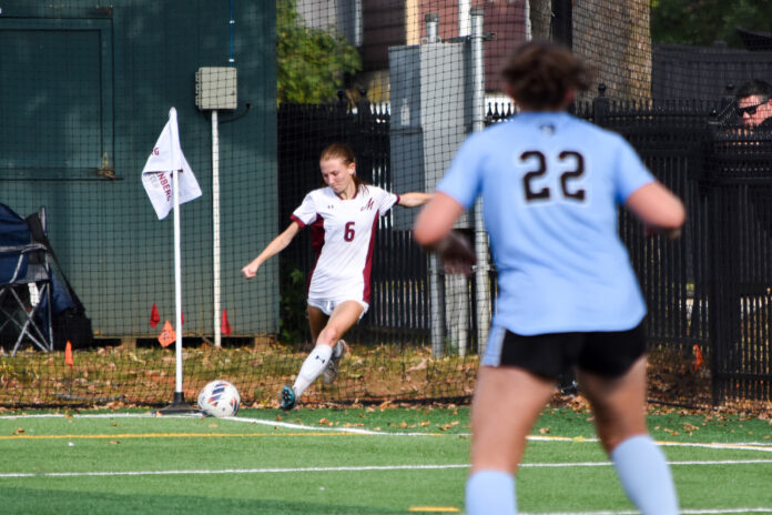 Bri Astbury '25 at a home game against Johns Hopkins on Sept. 21. Photo by Photo Editor Kira Bretsky '27.