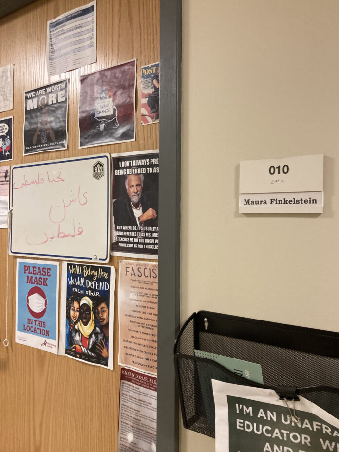 The former office of Maura Finkelstein, Ph. D., remains empty in the Anthropology and Sociology Building.